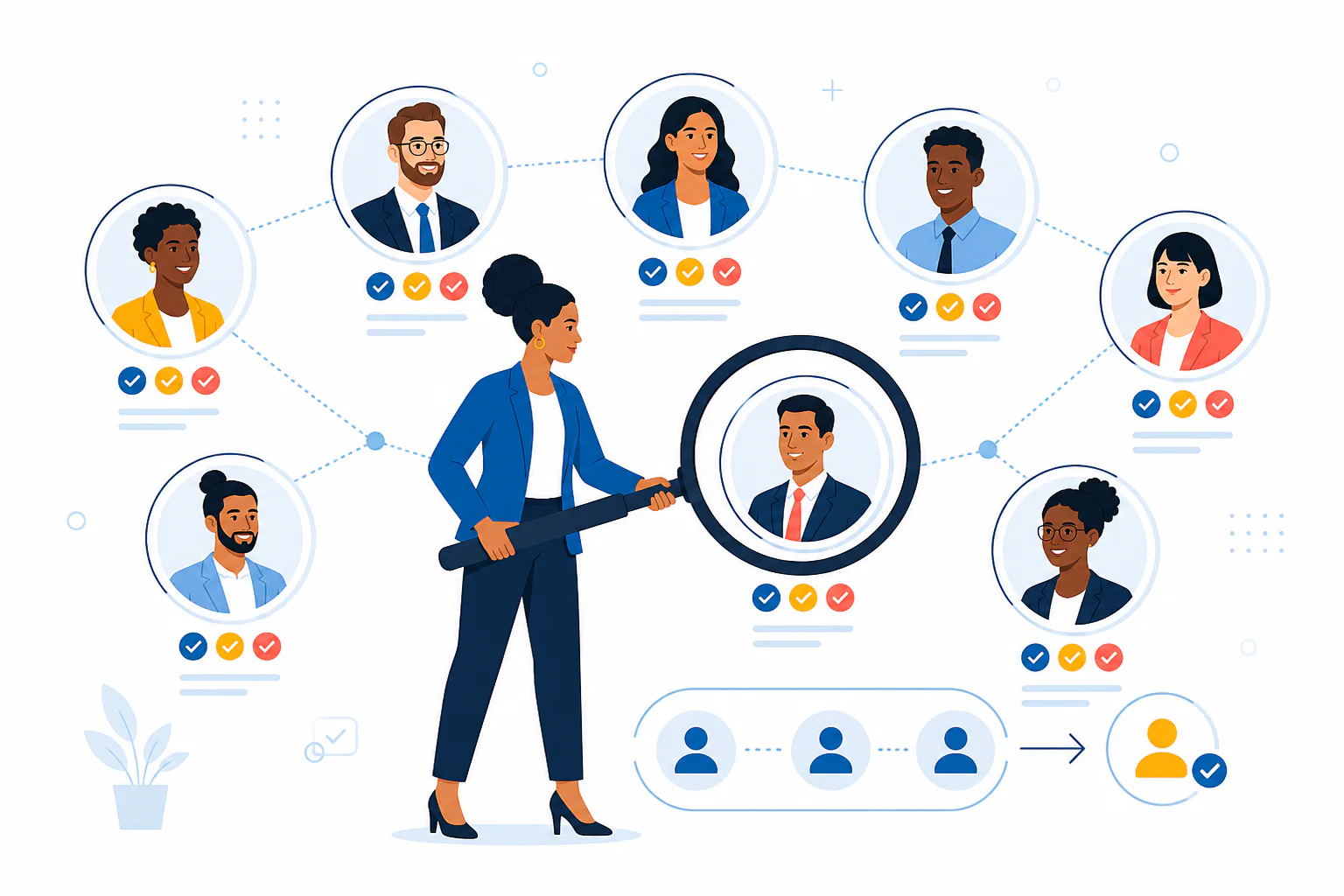 Recruiter comparing a diverse group of candidates using consistent review criteria