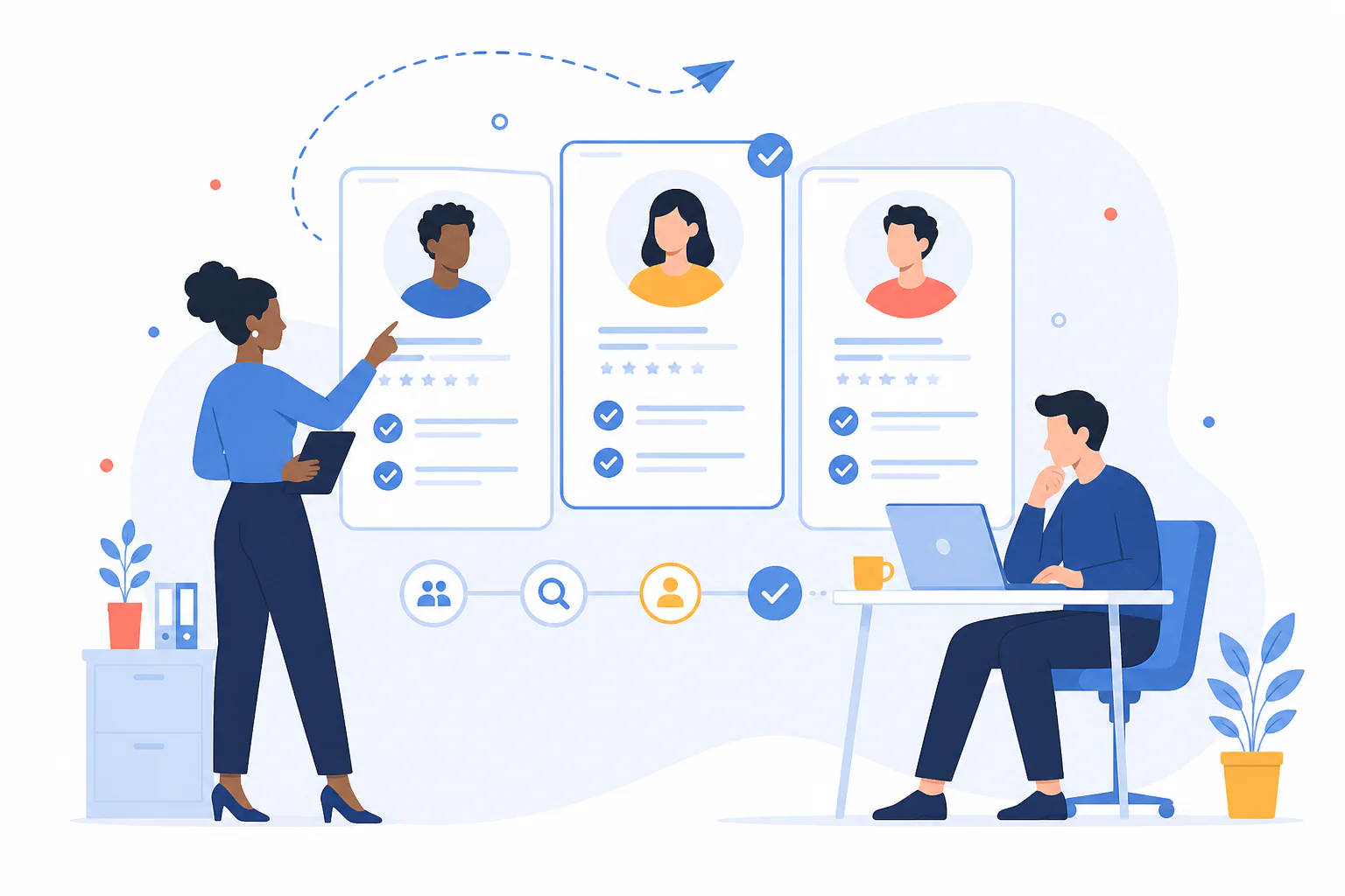 Recruiters comparing shortlisted candidate profiles
