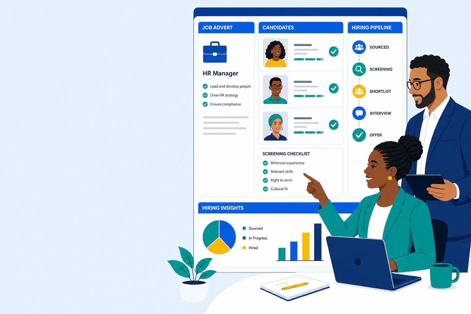 Career Unified job advertising and candidate pipeline illustration